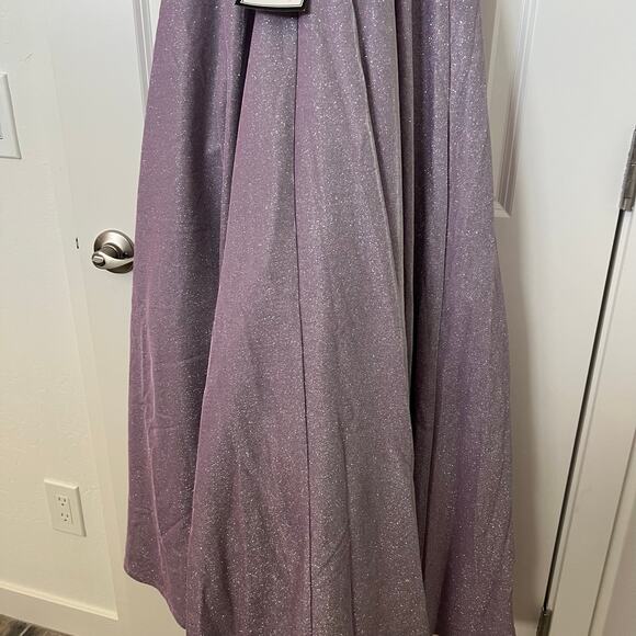City Studio Lilac Glitter Gown Size 1/2 Lace Back Prom Dress w/ Pockets 59" Long - Picture 7 of 8
